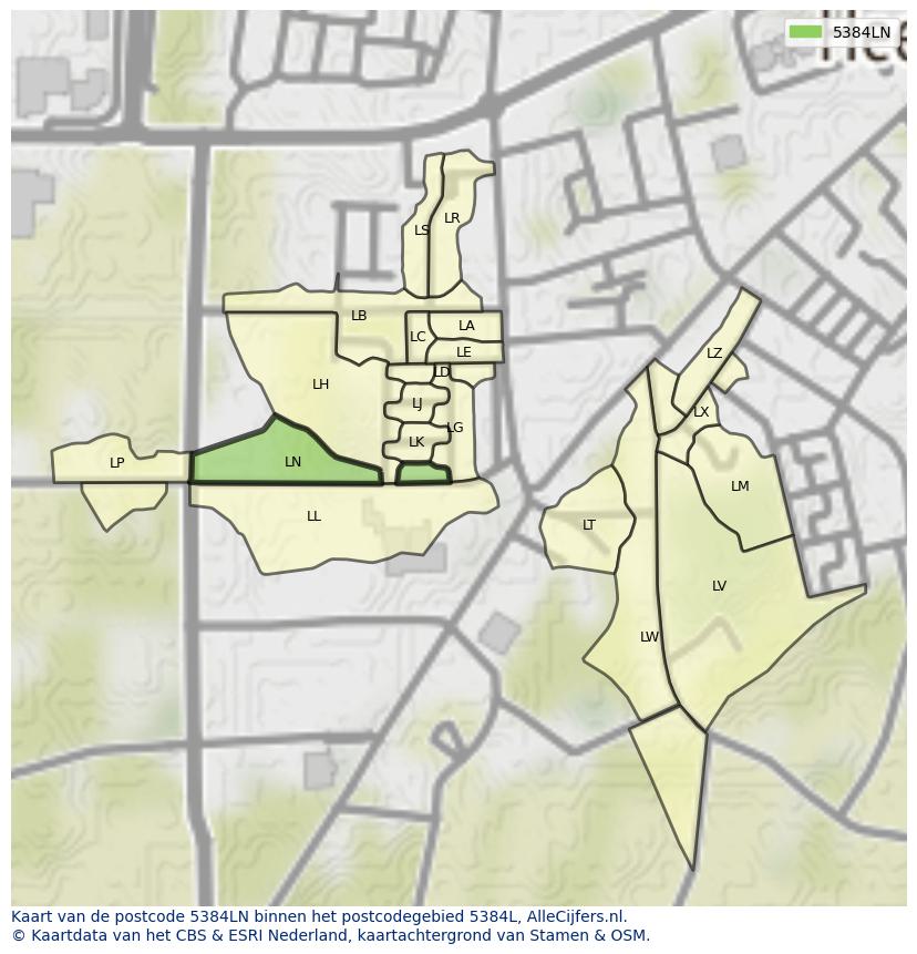 Afbeelding van het postcodegebied 5384 LN op de kaart.