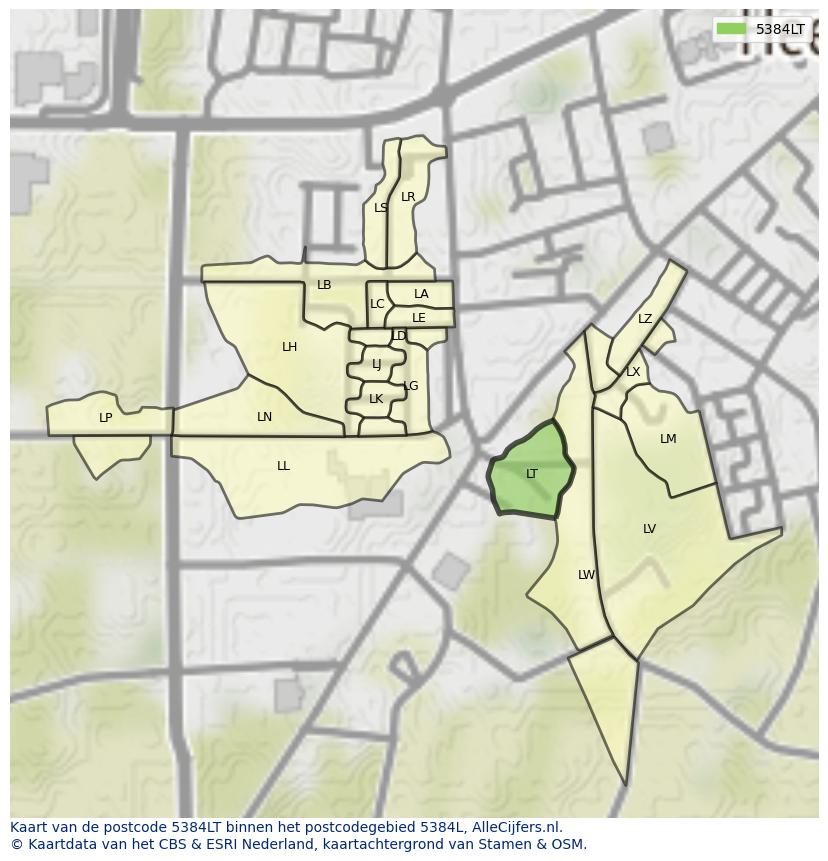 Afbeelding van het postcodegebied 5384 LT op de kaart.