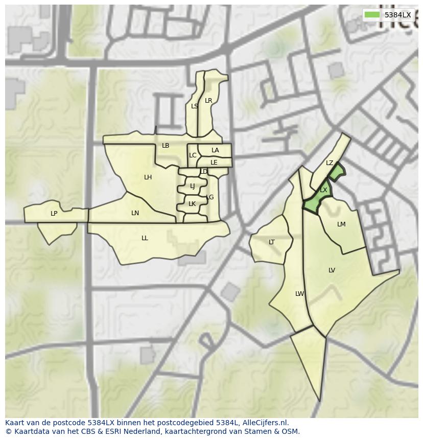 Afbeelding van het postcodegebied 5384 LX op de kaart.