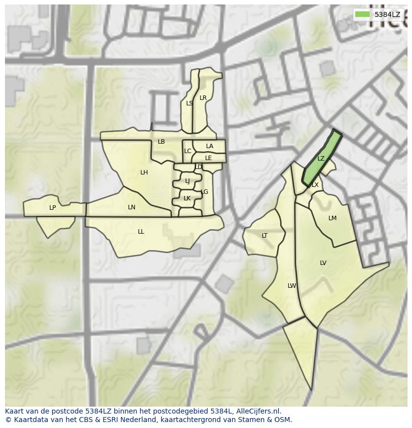 Afbeelding van het postcodegebied 5384 LZ op de kaart.