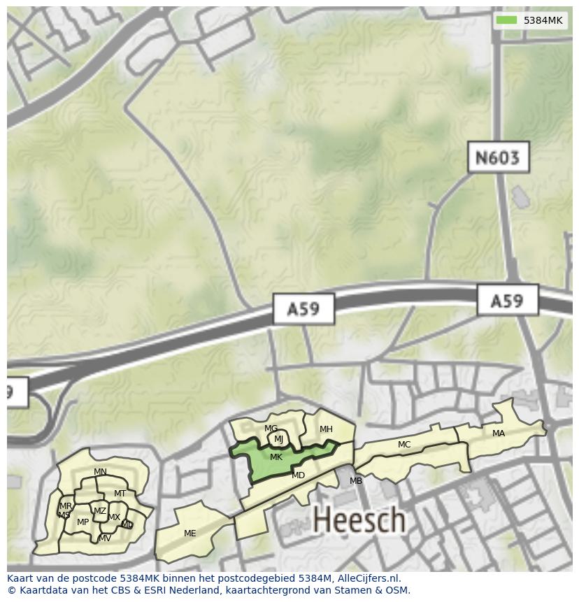 Afbeelding van het postcodegebied 5384 MK op de kaart.