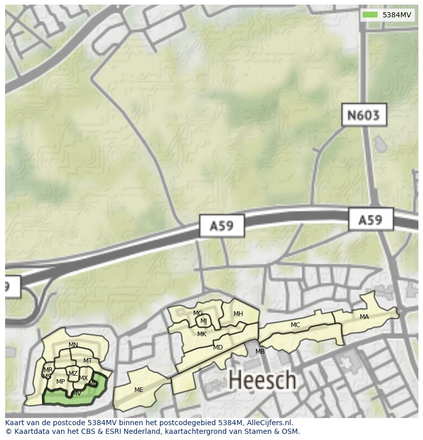 Afbeelding van het postcodegebied 5384 MV op de kaart.