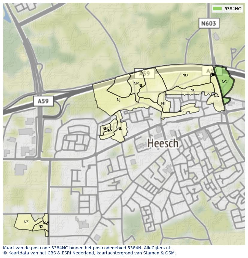 Afbeelding van het postcodegebied 5384 NC op de kaart.
