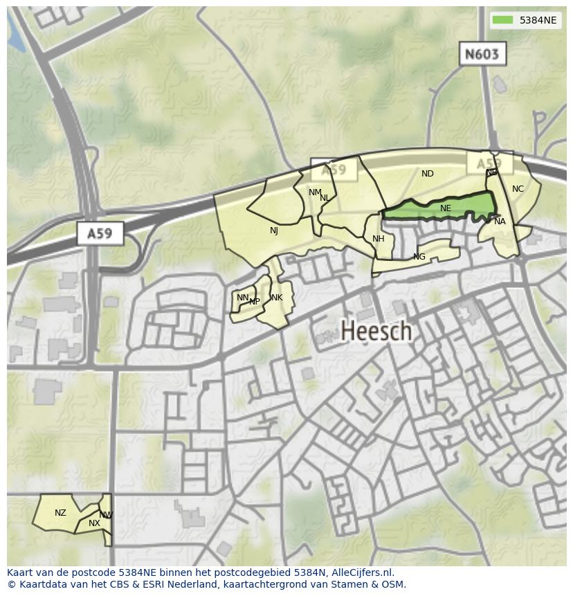 Afbeelding van het postcodegebied 5384 NE op de kaart.
