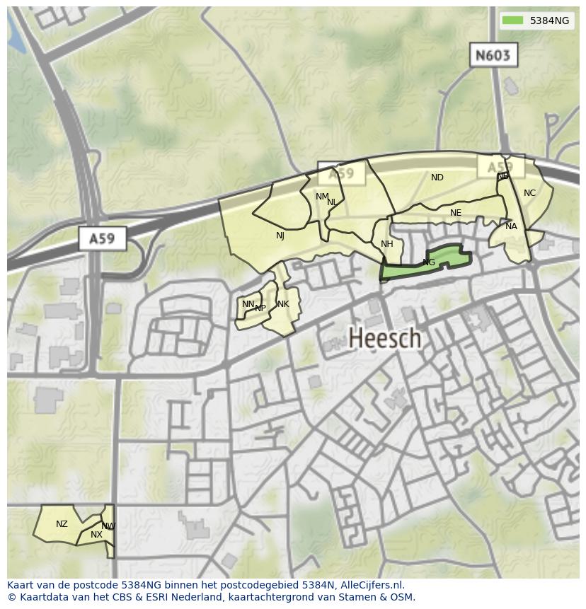 Afbeelding van het postcodegebied 5384 NG op de kaart.