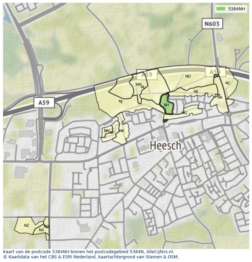Afbeelding van het postcodegebied 5384 NH op de kaart.