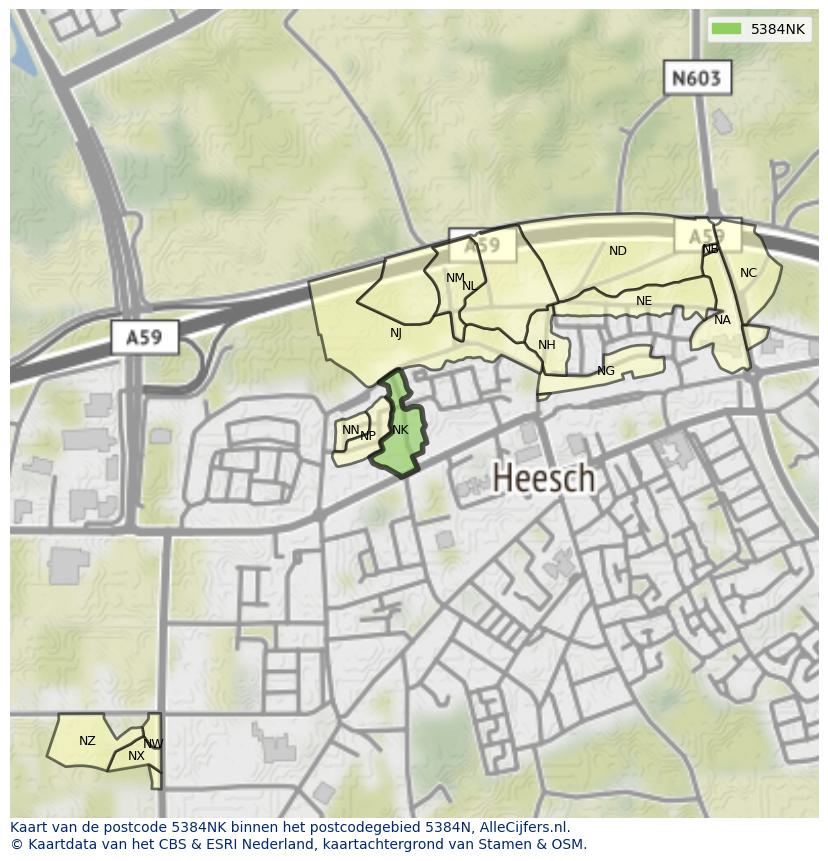 Afbeelding van het postcodegebied 5384 NK op de kaart.