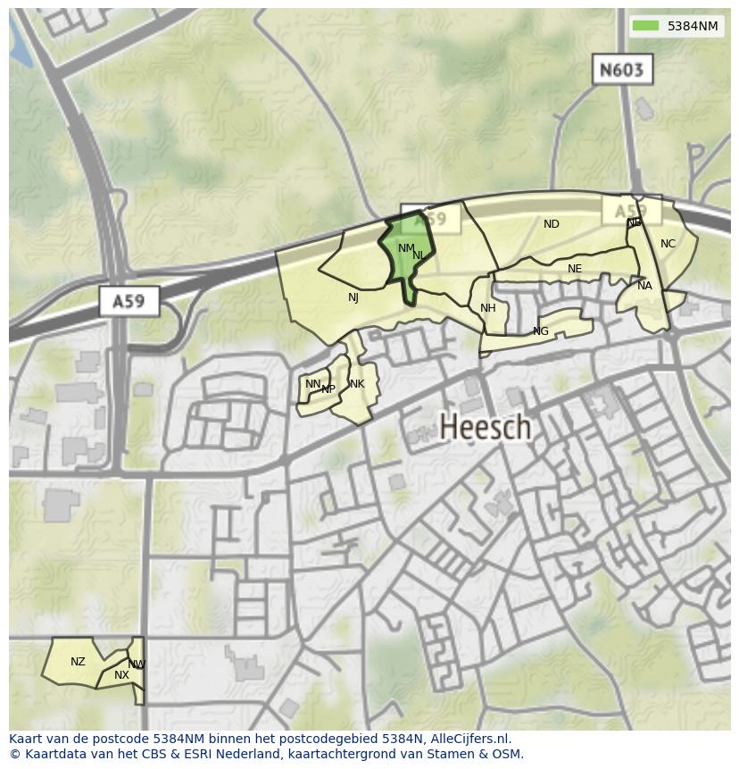 Afbeelding van het postcodegebied 5384 NM op de kaart.