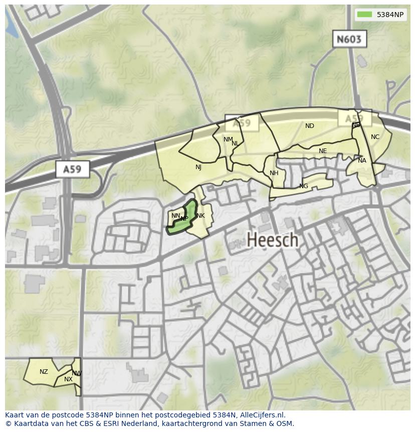 Afbeelding van het postcodegebied 5384 NP op de kaart.