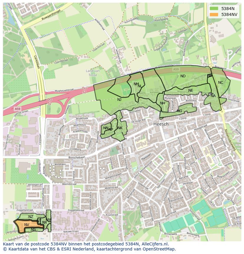 Afbeelding van het postcodegebied 5384 NV op de kaart.