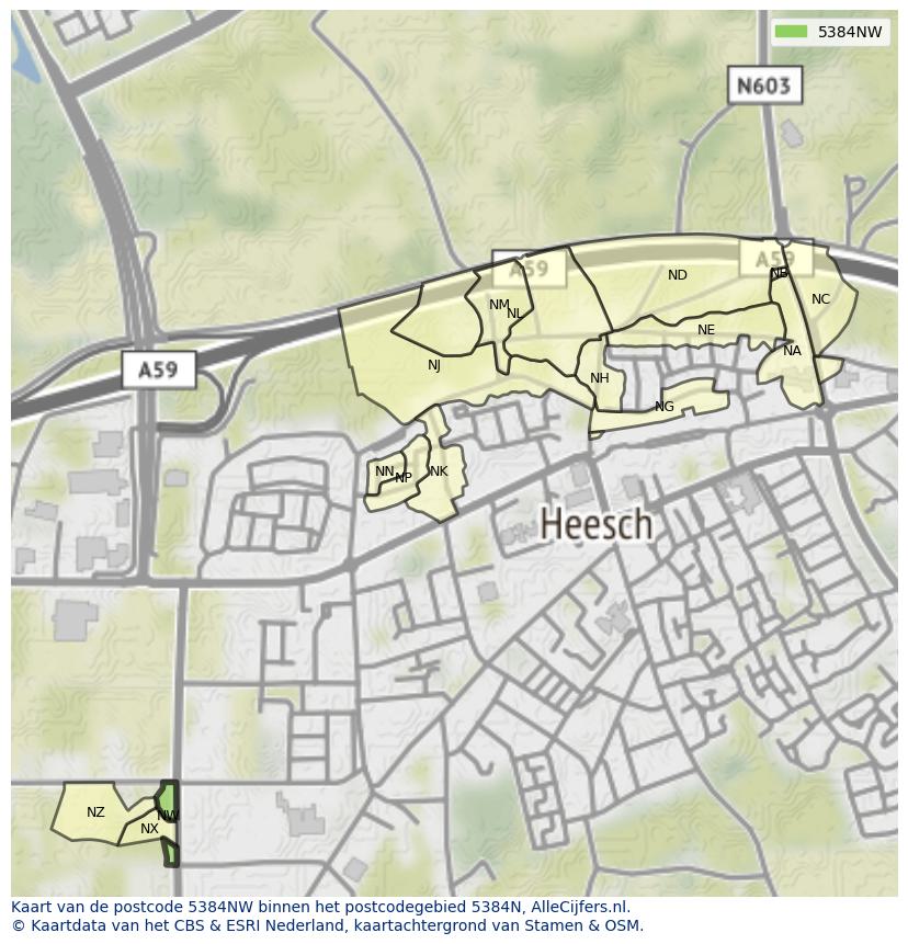 Afbeelding van het postcodegebied 5384 NW op de kaart.