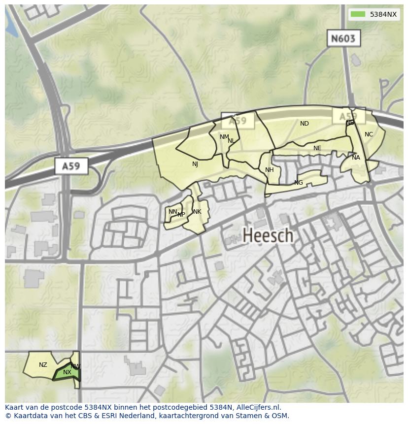 Afbeelding van het postcodegebied 5384 NX op de kaart.