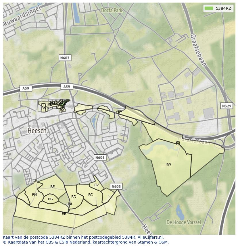 Afbeelding van het postcodegebied 5384 RZ op de kaart.