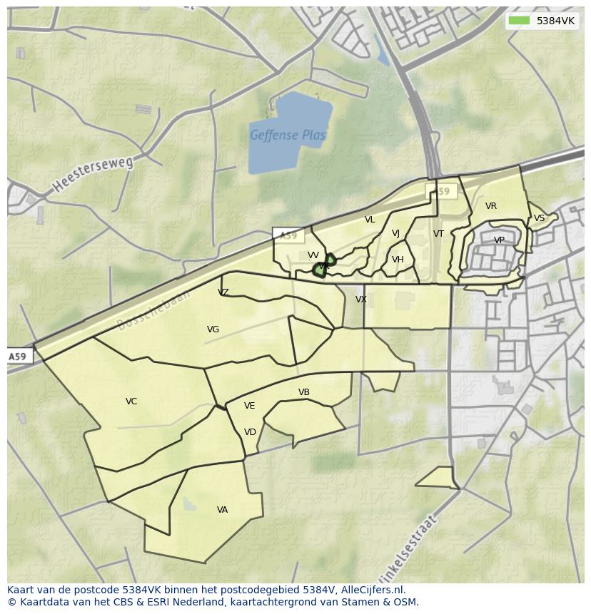 Afbeelding van het postcodegebied 5384 VK op de kaart.