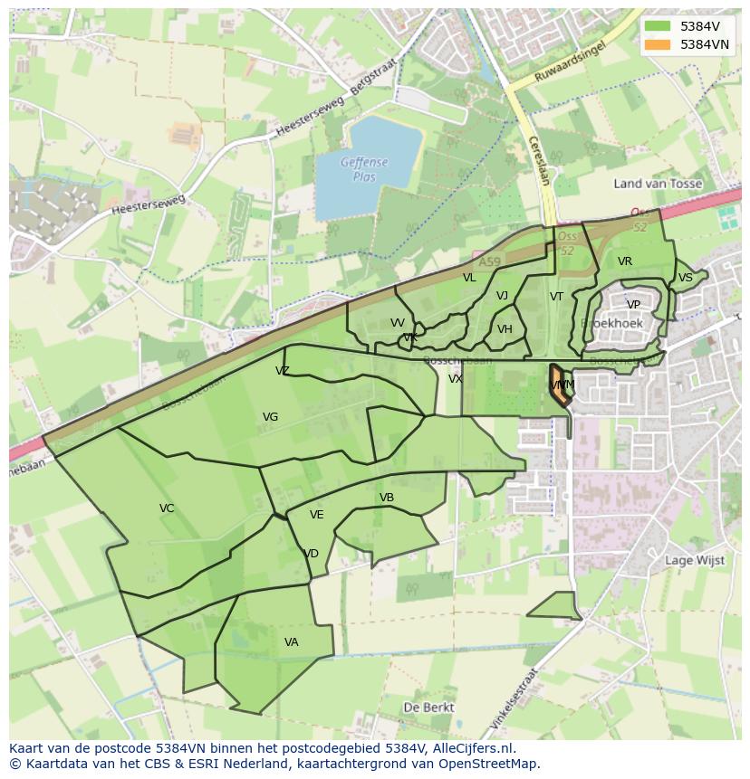 Afbeelding van het postcodegebied 5384 VN op de kaart.
