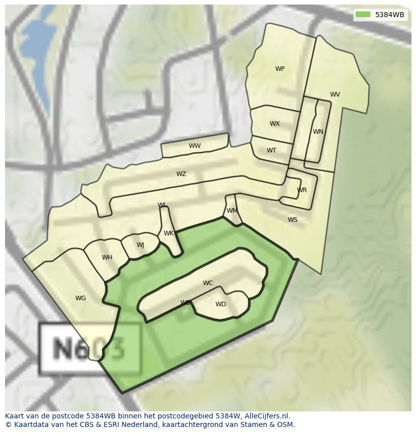 Afbeelding van het postcodegebied 5384 WB op de kaart.