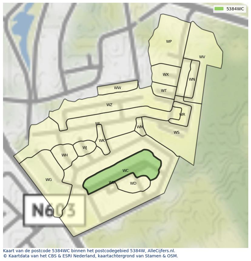 Afbeelding van het postcodegebied 5384 WC op de kaart.
