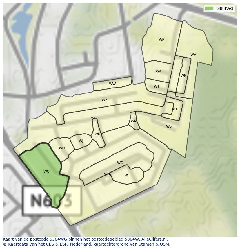 Afbeelding van het postcodegebied 5384 WG op de kaart.
