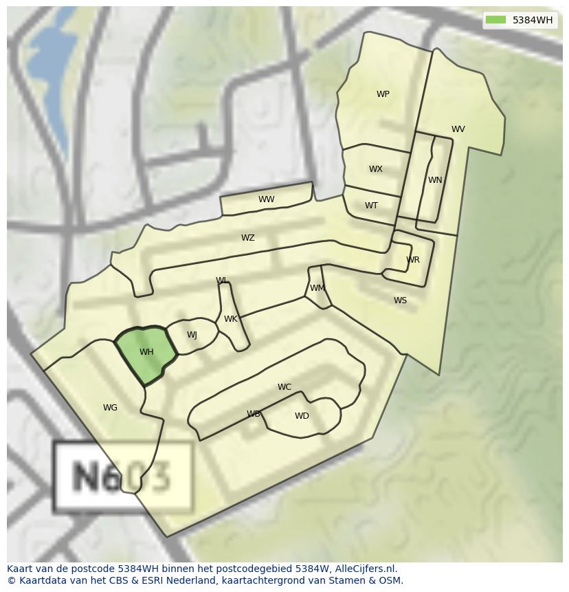 Afbeelding van het postcodegebied 5384 WH op de kaart.