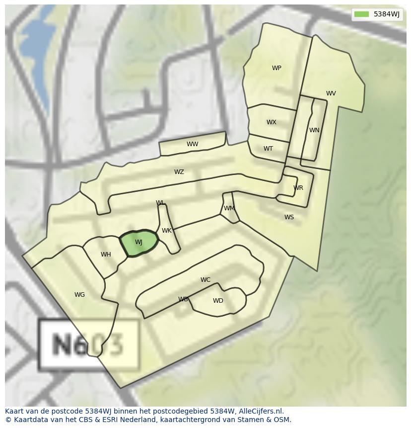 Afbeelding van het postcodegebied 5384 WJ op de kaart.