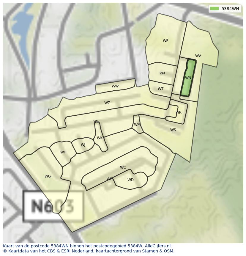 Afbeelding van het postcodegebied 5384 WN op de kaart.