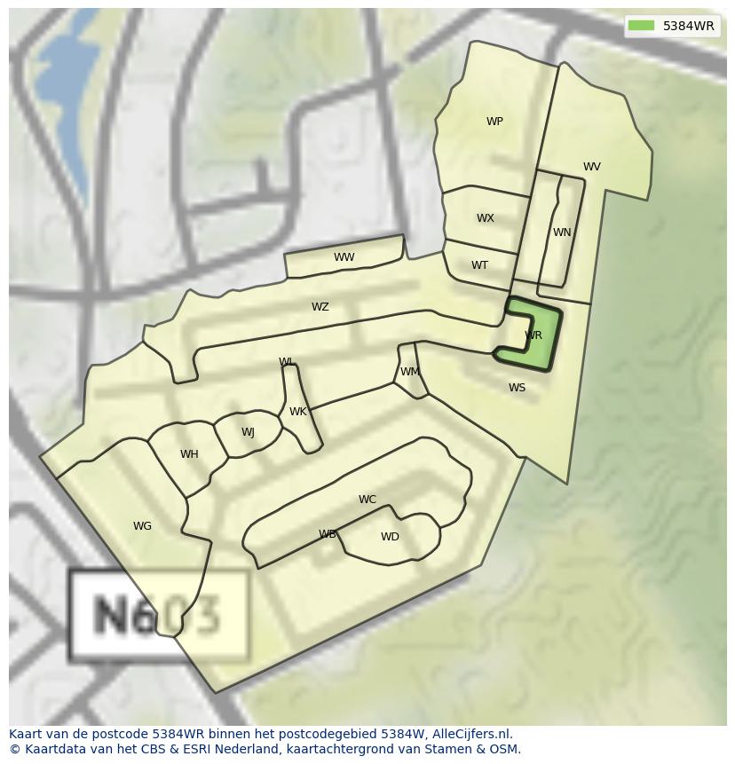 Afbeelding van het postcodegebied 5384 WR op de kaart.
