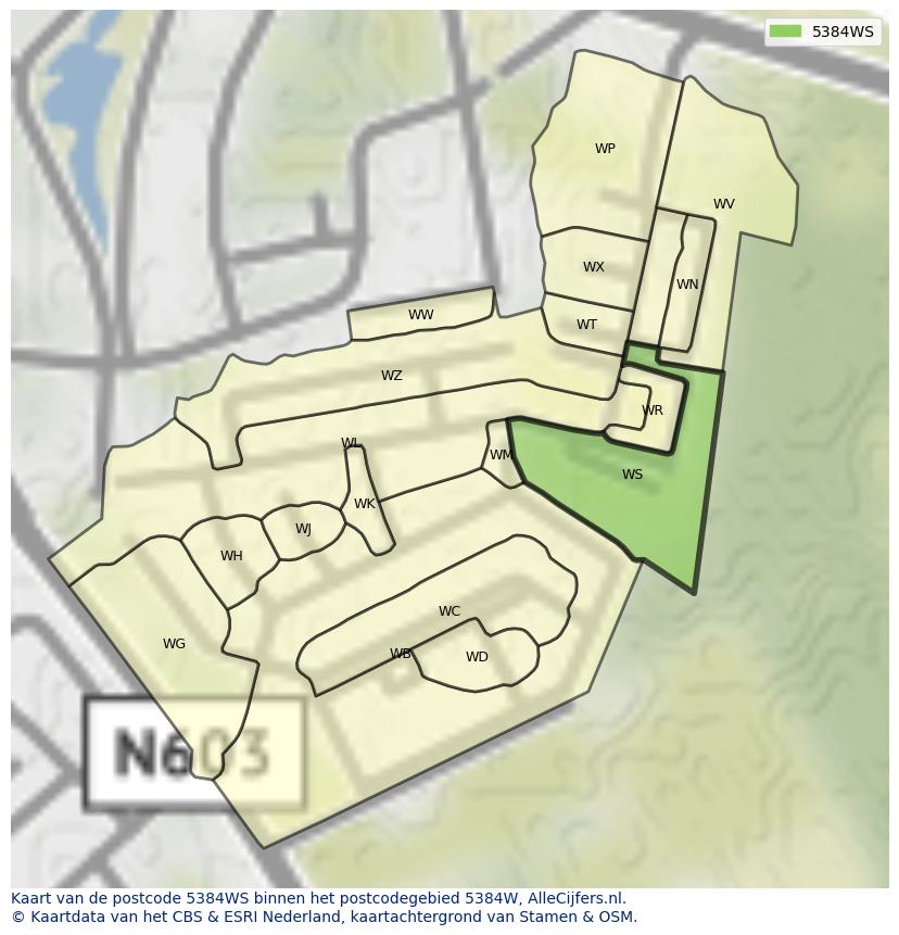Afbeelding van het postcodegebied 5384 WS op de kaart.