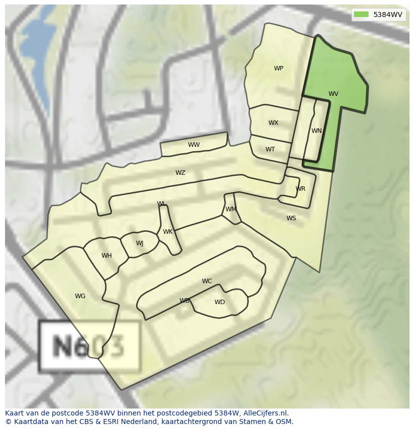 Afbeelding van het postcodegebied 5384 WV op de kaart.