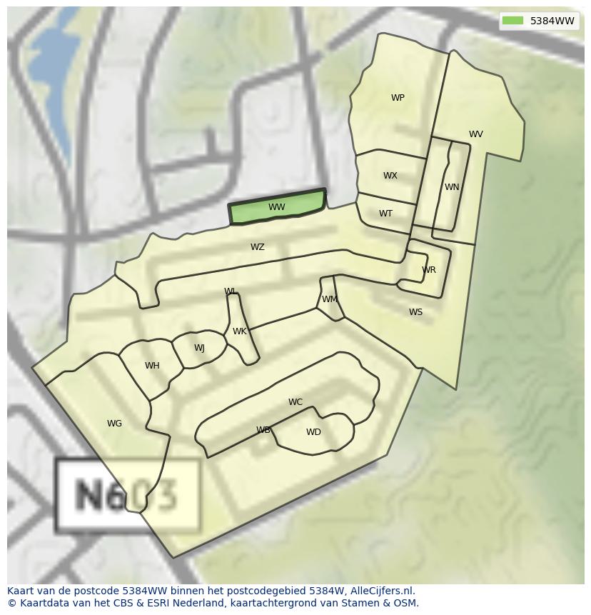 Afbeelding van het postcodegebied 5384 WW op de kaart.