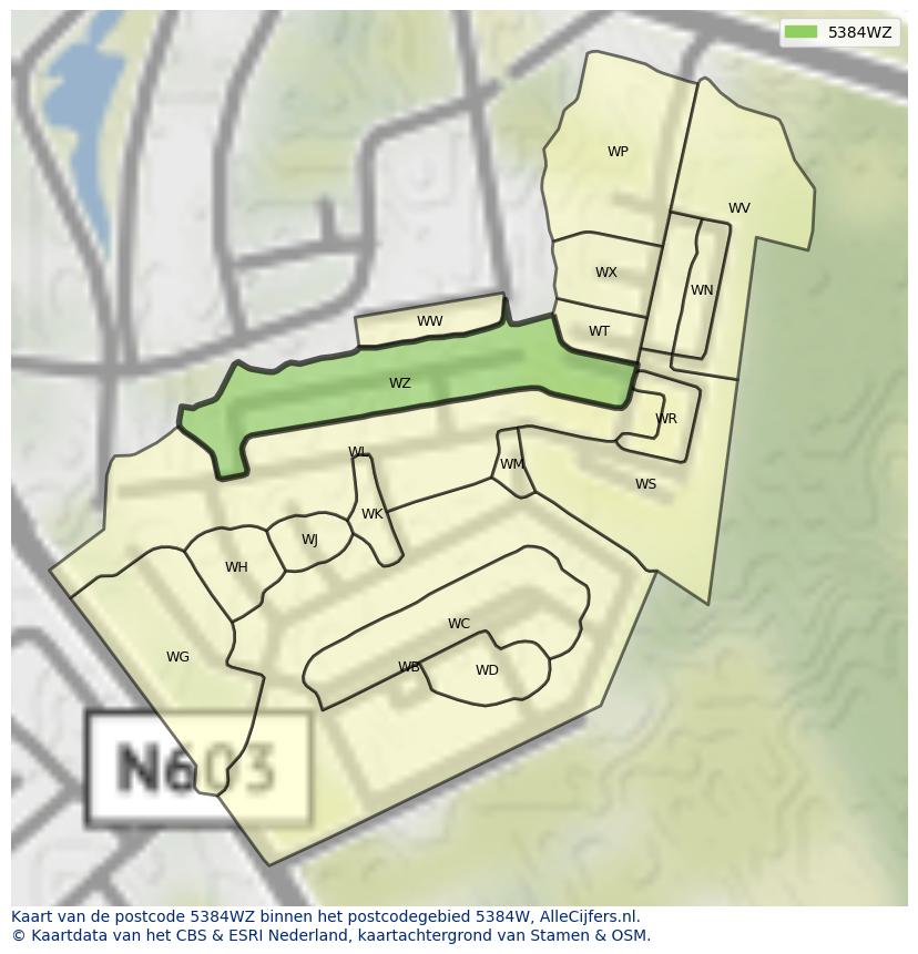Afbeelding van het postcodegebied 5384 WZ op de kaart.