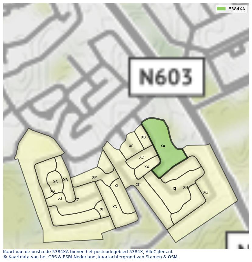 Afbeelding van het postcodegebied 5384 XA op de kaart.