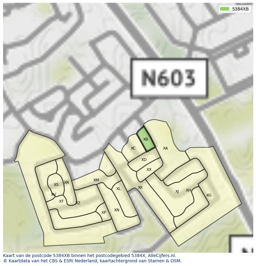 Afbeelding van het postcodegebied 5384 XB op de kaart.