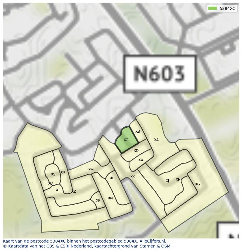 Afbeelding van het postcodegebied 5384 XC op de kaart.