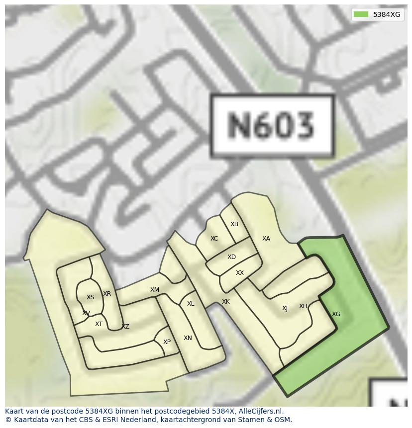 Afbeelding van het postcodegebied 5384 XG op de kaart.