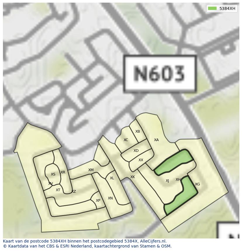 Afbeelding van het postcodegebied 5384 XH op de kaart.