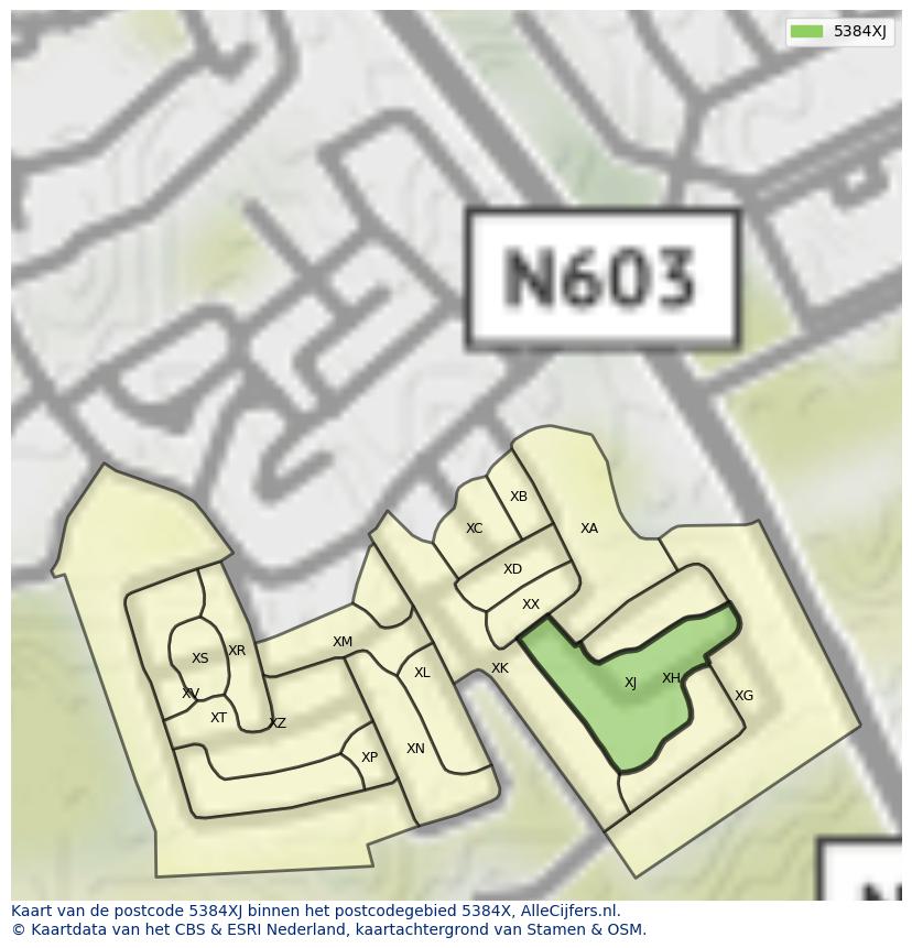 Afbeelding van het postcodegebied 5384 XJ op de kaart.