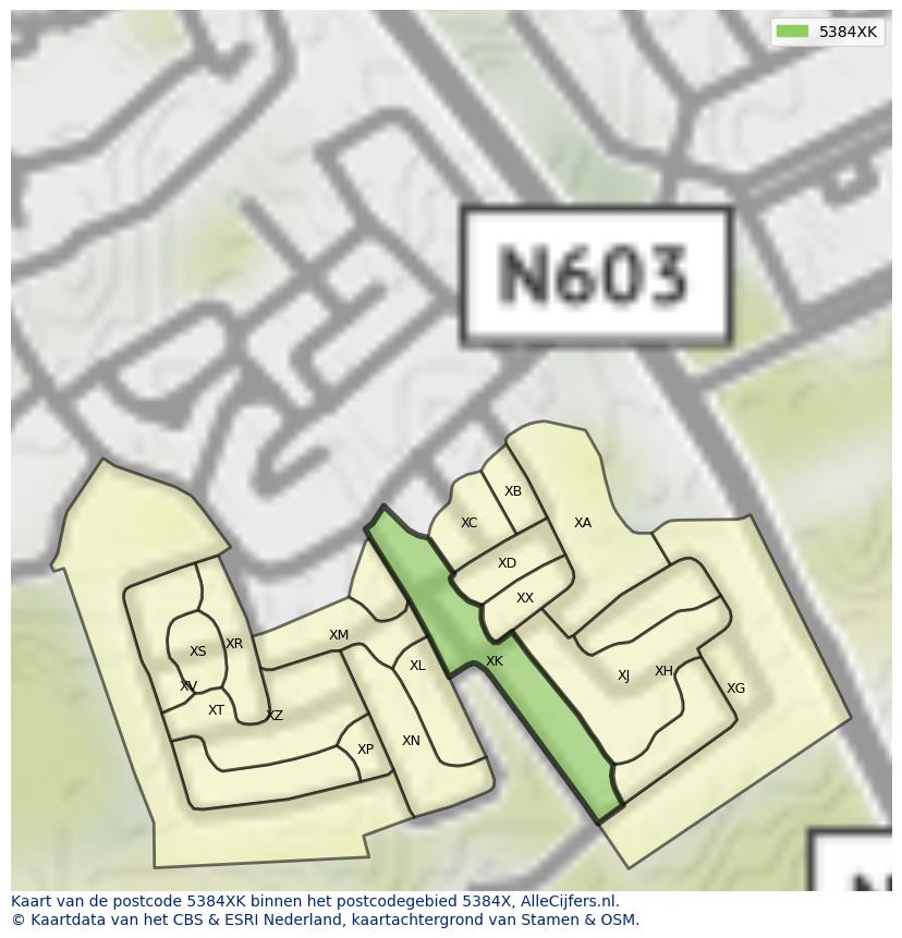Afbeelding van het postcodegebied 5384 XK op de kaart.