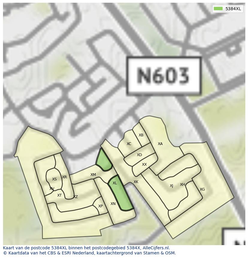Afbeelding van het postcodegebied 5384 XL op de kaart.