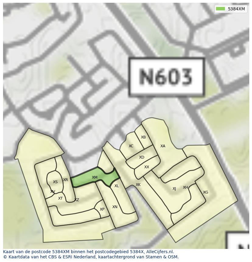 Afbeelding van het postcodegebied 5384 XM op de kaart.