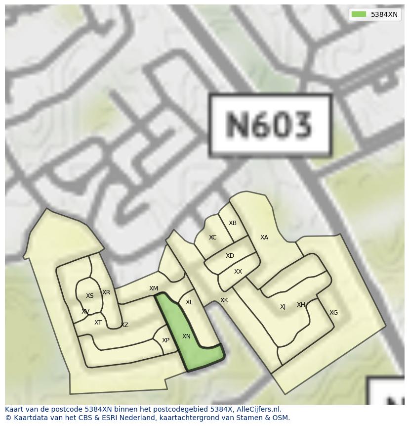 Afbeelding van het postcodegebied 5384 XN op de kaart.