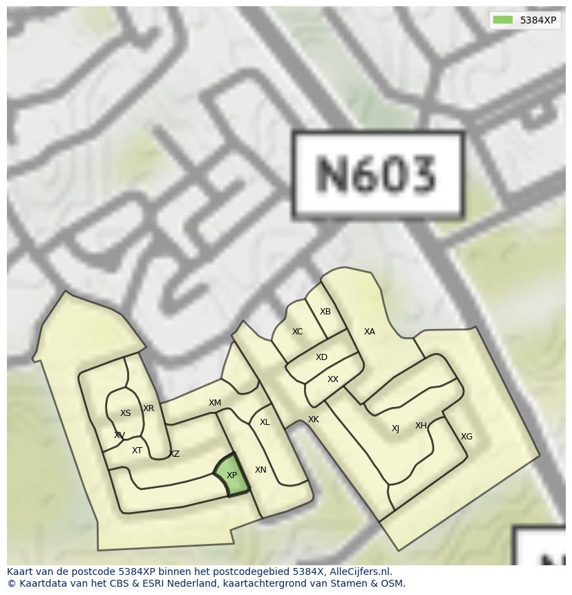 Afbeelding van het postcodegebied 5384 XP op de kaart.