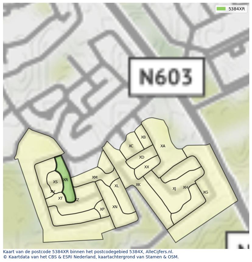 Afbeelding van het postcodegebied 5384 XR op de kaart.