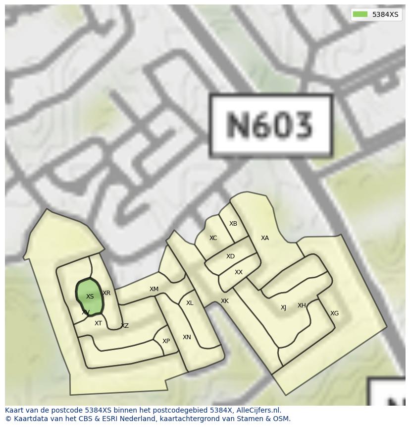 Afbeelding van het postcodegebied 5384 XS op de kaart.