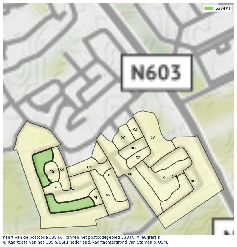 Afbeelding van het postcodegebied 5384 XT op de kaart.