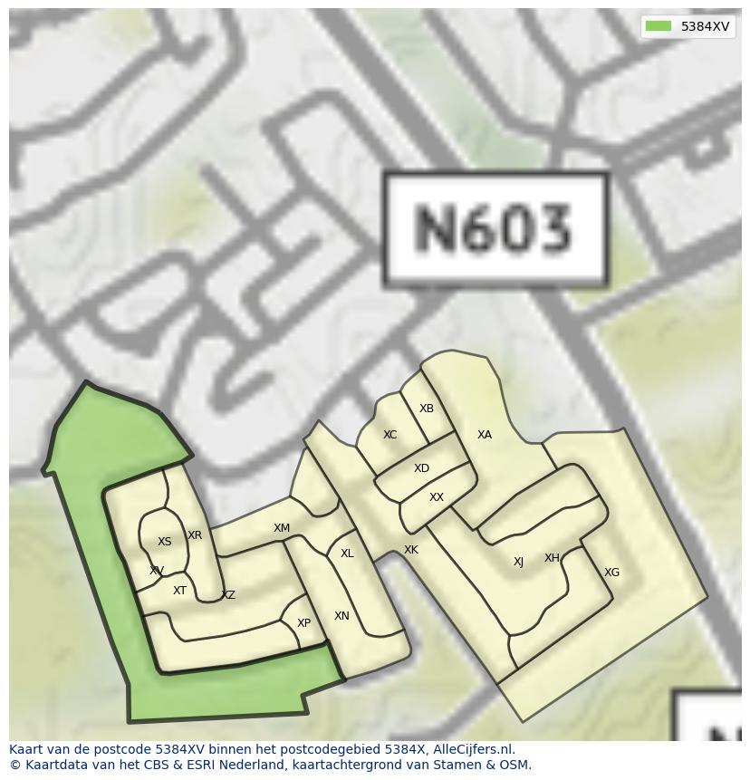 Afbeelding van het postcodegebied 5384 XV op de kaart.