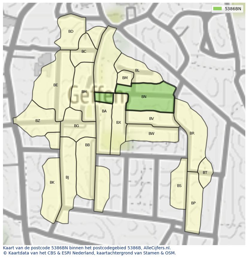 Afbeelding van het postcodegebied 5386 BN op de kaart.