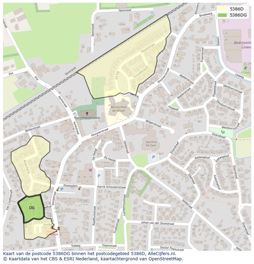 Afbeelding van het postcodegebied 5386 DG op de kaart.