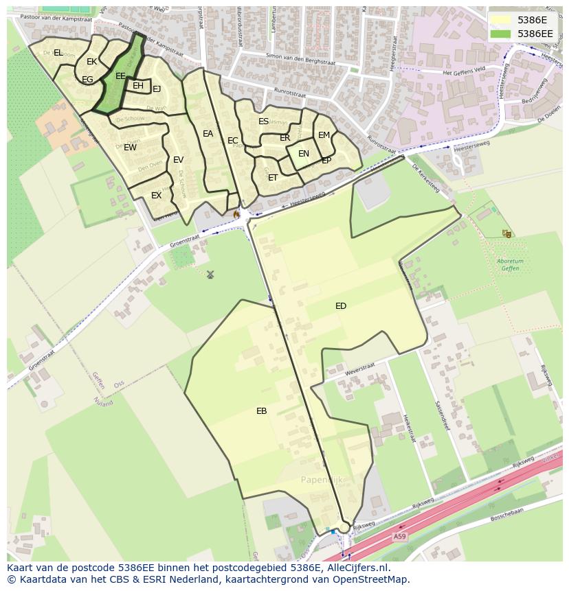 Afbeelding van het postcodegebied 5386 EE op de kaart.
