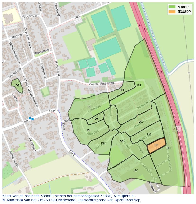 Afbeelding van het postcodegebied 5388 DP op de kaart.
