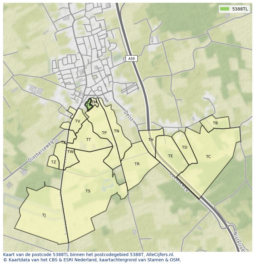 Afbeelding van het postcodegebied 5388 TL op de kaart.